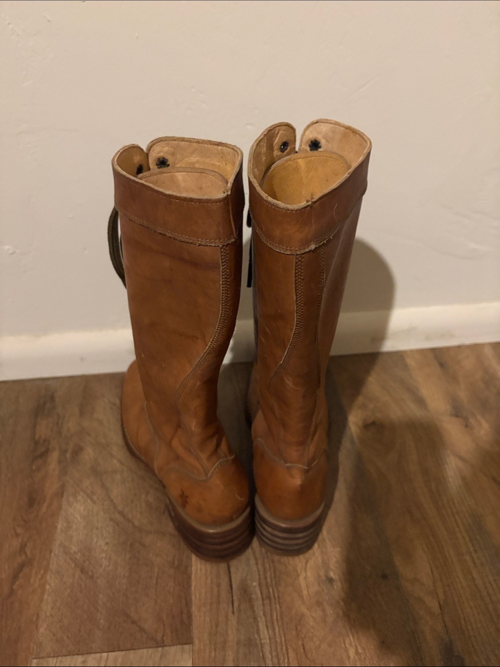 Frye Tall Lace-Up Leather Boots in Cognac Brown - Picture 7 of 17